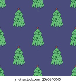 Seamless pattern with geometric minimal scandinavian Christmas tree doodle for decorative print, wrapping paper, greeting cards and fabric