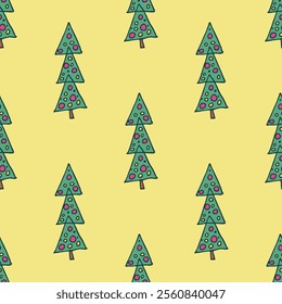 Seamless pattern with geometric minimal scandinavian Christmas tree doodle for decorative print, wrapping paper, greeting cards and fabric