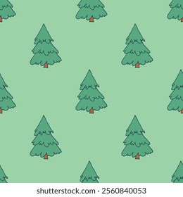 Seamless pattern with geometric minimal scandinavian Christmas tree doodle for decorative print, wrapping paper, greeting cards and fabric