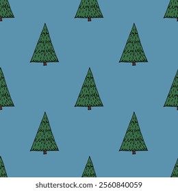 Seamless pattern with geometric minimal scandinavian Christmas tree doodle for decorative print, wrapping paper, greeting cards and fabric