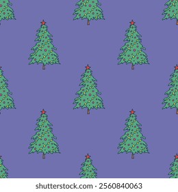 Seamless pattern with geometric minimal scandinavian Christmas tree doodle for decorative print, wrapping paper, greeting cards and fabric