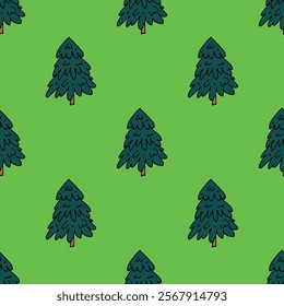 Seamless pattern with geometric minimal scandinavian Christmas tree doodle for decorative print, wrapping paper, greeting cards and fabric