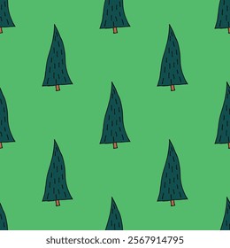 Seamless pattern with geometric minimal scandinavian Christmas tree doodle for decorative print, wrapping paper, greeting cards and fabric