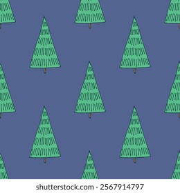 Seamless pattern with geometric minimal scandinavian Christmas tree doodle for decorative print, wrapping paper, greeting cards and fabric
