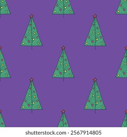 Seamless pattern with geometric minimal scandinavian Christmas tree doodle for decorative print, wrapping paper, greeting cards and fabric