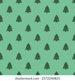 Seamless pattern with geometric minimal scandinavian Christmas tree doodle for decorative print, wrapping paper, greeting cards and fabric