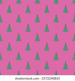 Seamless pattern with geometric minimal scandinavian Christmas tree doodle for decorative print, wrapping paper, greeting cards and fabric