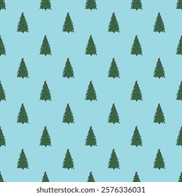 Seamless pattern with geometric minimal scandinavian Christmas tree doodle for decorative print, wrapping paper, greeting cards and fabric