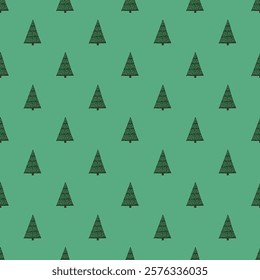 Seamless pattern with geometric minimal scandinavian Christmas tree doodle for decorative print, wrapping paper, greeting cards and fabric