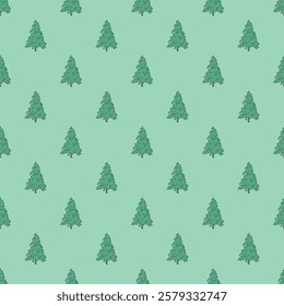 Seamless pattern with geometric minimal scandinavian Christmas tree doodle for decorative print, wrapping paper, greeting cards and fabric