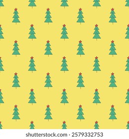 Seamless pattern with geometric minimal scandinavian Christmas tree doodle for decorative print, wrapping paper, greeting cards and fabric