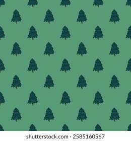 Seamless pattern with geometric minimal scandinavian Christmas tree doodle for decorative print, wrapping paper, greeting cards and fabric