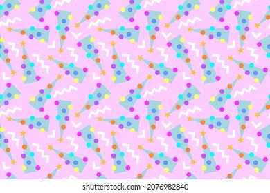 Seamless pattern with geometric minimalistic Christmas trees and festive serpentine. Abstract new year background.