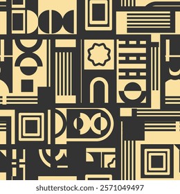 Seamless pattern with geometric monochrome composition in Bauhaus style. Vector illustration