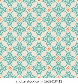 Seamless pattern with geometric motifs in 3 colors. Vector illustration.