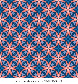 Seamless pattern with geometric motifs in 5 colors. Vector illustration.
