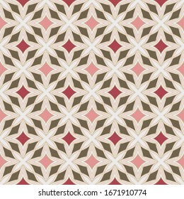 Seamless pattern with geometric motifs in 6 colors. Vector illustration.