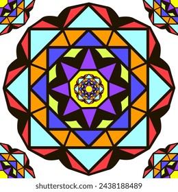 Seamless pattern is geometric and multi colored. The mandala. Drawing for printing. Vector illustration isolated on a white background