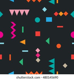  seamless pattern Geometric multicolored figures square, triangle, circle. hipster, memphis, flat style for fashion, cloth, textile.