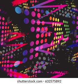 Seamless pattern with geometric neon, bright elements  for textile. Modern grunge background . Wallpaper for boys and girls
