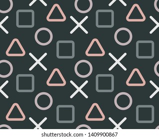 Seamless Pattern With Geometric Objects In Simple Style. Hipster, Gamer Background