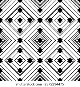 Seamless pattern with geometric ornament. Black and white background.