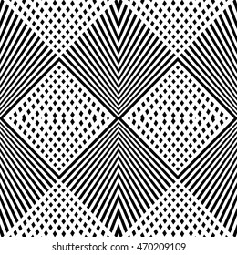 Seamless pattern with geometric ornament. Black and white color diagonal scrappy checkered background. Vector illustration