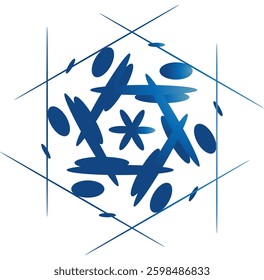 Seamless pattern of a geometric ornament with blue gradient floral elements. Mandala ethnic 