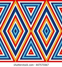 Seamless pattern with geometric ornament. Bright abstract background. Repeated triangle wallpaper. Vector illustration
