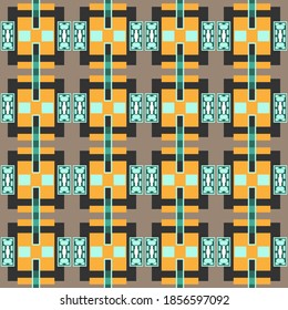 Seamless pattern with geometric ornament. Brown, black, yellow. Vector illustration
