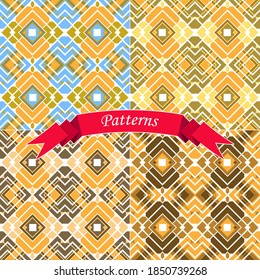 Seamless pattern with geometric ornament in the English style. Four coloristic versions. Vector set