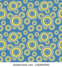 Patrón sin foco con ornamento geométrico. Fondo étnico tribal de color redondeado. Motiph australiano. Pintura de puntos. Ilustración vectorial, diseño de plantilla para tela, tarjeta, tela.