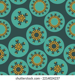 Seamless pattern with geometric ornament. Ethnic tribal rounded color background. Afican, australian motiph. Dots painting. Vector illustration, template design for cloth, card, fabric.