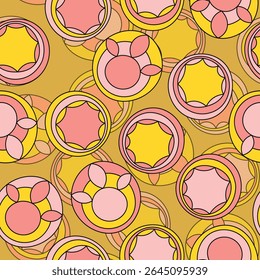 Padrão contínuo com ornamento geométrico. Fundo étnico tribal de cor arredondada. Africano, motifo australiano. Pintura de pontos. Ilustração de vetor, design de modelo para pano, tecido.