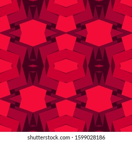 Seamless pattern with geometric ornament in origami style. Red palette. Vector illustration