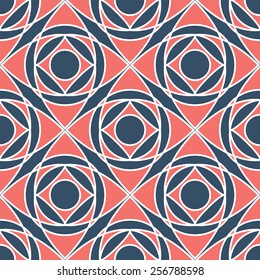 Seamless pattern with geometric ornament in red and grey colors.