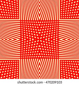 Seamless pattern with geometric ornament. Red and yellow color scrappy checkered background . Vector illustration