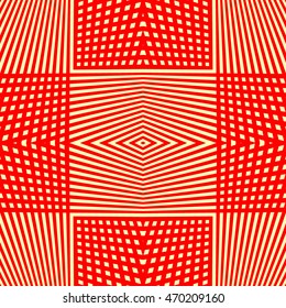 Seamless pattern with geometric ornament. Red color scrappy checkered background. Vector illustration