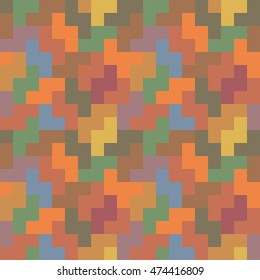 Seamless pattern with geometric ornament. Repeated color blocks background. Mosaic abstract wallpaper. Vector illustration 