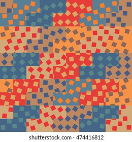  Seamless pattern with geometric ornament. Repeated color blocks with rhombuses ornament background. Mosaic abstract wallpaper. Vector illustration 