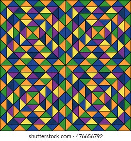 Seamless pattern with geometric ornament. Repeated color triangles abstract background. Mosaic wallpaper. Vector illustration