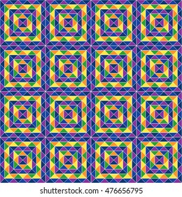 Seamless pattern with geometric ornament. Repeated color triangles abstract background. Mosaic wallpaper. Vector illustration