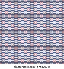 Seamless pattern with geometric ornament. Repeated square and stripes abstract background. Pastel colors surface texture. Digital paper, textile print, page fill. Vector art
