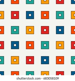 Seamless pattern with geometric ornament. Repeated bright square abstract background. Vivid colors surface texture. Digital paper, textile print, page fill. Vector art