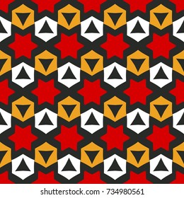 Seamless pattern with geometric ornament with stars and polygons.