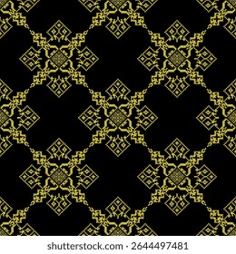 Padrão contínuo com ornamento geométrico no estilo de bordado. Padrão de design de pixel. Ponto de costura padrão. Ideias para bordas elaboradas, papel de parede e têxteis.
