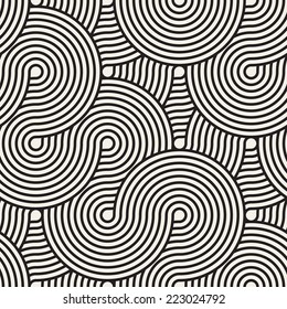 Seamless pattern. Geometric ornament. Stylish background with monochrome striped loopy tape. Vector repeating texture