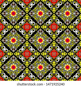 Seamless pattern with geometric ornate ethnic style. Vector Floral Illustration in asian textile. vector design inspiration. creative fabric background