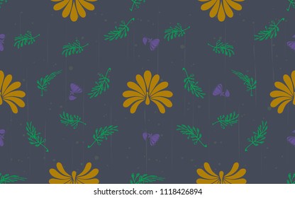 seamless pattern with geometric peacock  with leaf and flowers