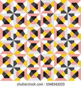 Seamless pattern of geometric pink, grey, black and yellow colors for background, artwork, texture and wallpaper